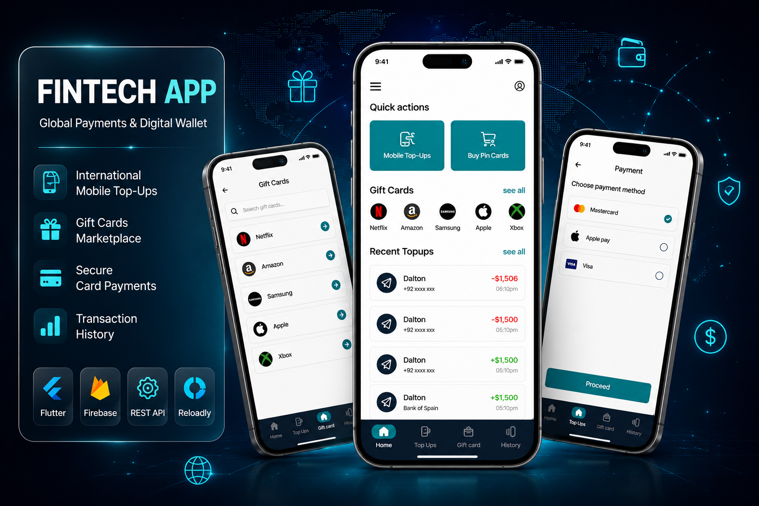 Fintech mobile top-up and gift card platform